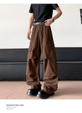 WIAOFELLAS  -  Pleated Design Men's Casual Pants Side Pocket Solid Color Wide Leg Trousers Loose Straight Male Bottom Functional