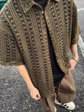 Wiaofellas  -  Vintage Y2K Mens Knitted Shirt Fashion Half Sleeve Hollow Out See Through Knit Cardigans Men Tops Summer Casual Knitting Shirts