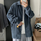 WIAOFELLAS  -  Corduroy Shirts for Men Vintage Cozy Long Sleeve Tops Baggy Handsome Teenagers Casual Harajuku Personality Autumn Trendy Ulzzang
