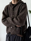 Wiaofellas  -  New Korean Fashion Button Hoodie Cardigan For Man Y2K Retro Brown Knitted Sweaters High Street Casual Cardigans Knitwear