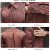 WIAOFELLAS  -  Luxury Men's Long Sleeved Silk Shirts Spring Wrinkles Design Striped Man Social Dress Shirt Elegant Party Prom Mens Clothing 4XL