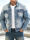 Wiaofellas  -  Motorcycles Mens Fashion Jean Jacket Vintage Button-up Lapel Slim Denim Jackets For Men Autumn Stylish Long Sleeve Ripped Coats