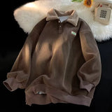 Wiaofellas  -  Lamb Velvet Collared Sweatirt Men's Autumn Winter Thiened Fce Loose Japanese Sle Retro Versatile Corduroy Top Coat