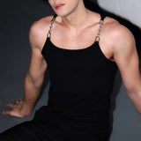 Wiaofellas  -  Summer New Men's Solid Color Metal Chain Camisole Vest Korean Retro Fashion Trend Street Casual Slim Breathable Niche Men's Tops
