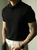 WIAOFELLAS  -  Fashionable Mens Slim Fit Polo Shirts Short Sleeve Button Turn-down Collar Polo Shirt Spring Summer Casual Men Solid Color Polos