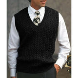 Wiaofellas  -  Vests Men Sweaters V Neck Knitted Vest Tops Sleeveless Knit Solid Sweater Top Splice Casual Regular Slim Fit Autumn Winter