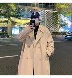 WIAOFELLAS  -  Korean Trend Men's Loose Casual Double-breasted Overcoat Autumn Winter Fashion New Long Sleeve Woolen Long Coat Cardigans Jacket