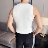 WIAOFELLAS  -  Summer Button Sleeveless T-shirts for Men Fitness Gym Slim Fit Mens Tank Tops Sweatshirt Jogging Tracksuit Elastic Tee Tops Man
