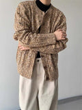WIAOFELLAS  -  umn and winter knitted sweater men contrasting color old money style knitted cardigan loose retro twist lazy sweater jacket men