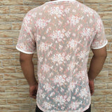 WIAOFELLAS  -  Summer Men's Clothing 2024 Spliced Printed Slim Fit Perspective Mesh T-shirt Fashionable Casual Short Sleeved O-Neck Sexy Tops