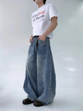 WIAOFELLAS  -  American Retro Splaed Ink Knife  Jeans Men Women Loose Slimming Drapey Wide Leg Long Trousers Faionable High Street