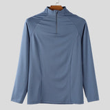 WIAOFELLAS  -  Men T Shirt Solid Color Zipper Long Sleeve Turtleneck Male Tee Tops Streetwear Workout Fashion Casual Men Clothing S-3XL