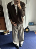 WIAOFELLAS  -  Men's Retro American Plaid A-Line Wide Leg Pants Buttoned Design Casual Trousers Autumn Season CleanFit Long Pants