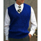 Wiaofellas  -  Vests Men Sweaters V Neck Knitted Vest Tops Sleeveless Knit Solid Sweater Top Splice Casual Regular Slim Fit Autumn Winter