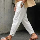 Wiaofellas  -  Vintage Drawstring Solid Color Mens Linen Pants Spring Summer Beach Casual Breathable Ankle-length Trousers Men Leisure Trousers