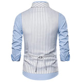 Wiaofellas  -  Black White Grey Vertrical Striped Vests Male Double Breasted Office Vest Coat Men Business Sleeveless Jacket Lapel Collar