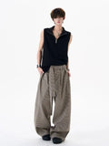 WIAOFELLAS  -  Old Qian style pleated wide-leg pants versatile body three-dimensional belt straight-leg pants men's trousers trousers