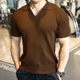 WIAOFELLAS  -  Summer New Men's Solid Color Knitted Sweater Short-Sleeved T-Shirt Retro Fashion Trend Casual Simple Loose Breathable Men's Tops