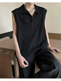 WIAOFELLAS  -  New Summer Men's Tank Tops Turn-down Collar Solid Color Sleeveless Casual Menswear Pullover Male Vests Korean Style