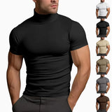 Wiaofellas  -  Summer Solid Color Short-sleeved Fashion Bottoming Shirt Men's Tight Turtleneck T-shirt