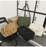 WIAOFELLAS  -  Messenger Bag Casual Canvas Bag Solid Color Retro Bag Solid Color Student Shoulder Bag