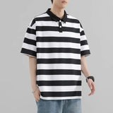 WIAOFELLAS  -  Summer Short Sleeve Striped Polos Shirts Men Anti-Wrink Turn Down Collar Casual Polos Male Sports Tees Couple Tops Streetwear