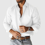 Wiaofellas  -  Classic Style Men Shirts Solid Long Sleeve Turn Down Collar Business Casual Shirt Man Loose Fashion Male Blouse