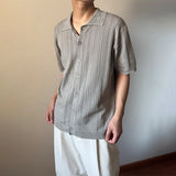 WIAOFELLAS  -  Fashion Men's Knit Hollow Out Texture Solid Color Shirts Trendy Single-breasted Lapel Casual Tops Male Summer