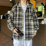 WIAOFELLAS  -  Plus Size Men Hooded Shirt Coats Winter Autumn Plaid Thicken Warm Woolen Unisex Jackets Fashion Trendy Mens Clothing Streetwear