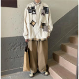 Wiaofellas  -  Men New Chinese Style Pure Cotton Printed Lapel Single-breasted Shirt Long-sleeved Trendy Loose and Versatile Shirt White