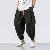 Wiaofellas  -  Men's Olive Green Lantern Pants Summer Breathe Loose Fit Drawstring Waist Casual Pants Streetwear Harem Trousers