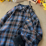 WIAOFELLAS  -  Vintage Long Sleeve Plaid Shirt for Men 2025 New Y2k Streetwear Harajuku Style Button Down Stylish Blouse Unisex Shirt