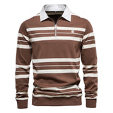 2023 Autumn New Polo Collar Stripe Men's Fashion Casual Long Sleeved T-shirt