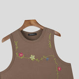WIAOFELLAS  -  Men Tank Tops Flower Embroidery O-neck Sleeveless Vests Summer Streetwear Breathable Fashion Casual Men Clothing