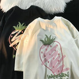 WIAOFELLAS  -  Fashionable Cotton Short Sleeve T-Shirt Couple Casual Loose Fit Summer Ins Casual Top For Men And Women Korean Style With Strawb