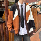 WIAOFELLAS  -  Hong Kong Style Knitted Cardigan New V-neck Cool and Trendy Color Blocked Slimming Versatile Jacket Men's and Women's Sweater