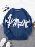 WIAOFELLAS  -  New Popular Spring Autumn Graffiti Jacquard Pattern Pullover Sweater Casual Round Neck Contrast Color Knitted Men's Pullover