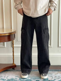 WIAOFELLAS  -  Vintage Cargo Jeans Korean Style Straight Leg Casual Large Pocket Design Autumn New Trendy Denim Pants Men's