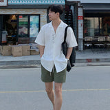 Wiaofellas  -  Men's Summer Cuban Collar Short Sleeve Shirt - Loose Fit Korean Style Casual Beach Resort Button Down Top