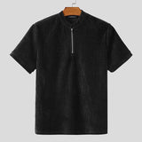 WIAOFELLAS  -  Men T Shirt Solid Color O-neck Short Sleeve Zipper Male Tee Tops Streetwear Loose Summer Fashion Casual Men Clothing