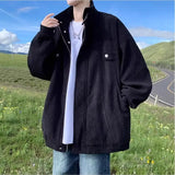 WIAOFELLAS  -  Retro Corduroy Brown Brown Coffee Jacket Men's American Fashion Brand Plus Size Loose Baseball Uniform Autumn Maillard Outfit