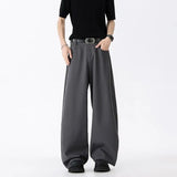 WIAOFELLAS  -  Fashion Summer Men's Solid Color Straight Loose Blazer Pants Trendy American Style Wide Leg Trousers Male
