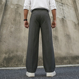 Wiaofellas  -  Men's Vintage Vertical Striped Double Button Suit Pants Spring Autumn Wide Leg Loose A Line Pleated Formal Work Business Pants