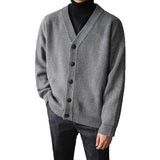Wiaofellas  -  Men V Neck Knit Cardigan Loose Long Sleeve Casual Sweater Coat Fashion Daily Outerwear
