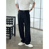 WIAOFELLAS  -  50% Wool Stripe Suit Pant Men Autumn Winter Fashion Retro Loose Casual Wide Leg Thicken Suit Pant Office Man Commuter Trousers