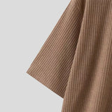 WIAOFELLAS  -  New Summer Men's Vintage Solid Ribbed T-Shirts Trendy V-Neck Knitted Loose Elasticity T-shirt Fashion Men Half Sleeve Tees