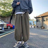 Wiaofellas  -  Spring New Men's Clothing Loose Casual Japanese Hong Kong Breeze Straight Solid Color Elastic Waist Trend Bloomers Trousers