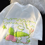 WIAOFELLAS  -  Cotton Color Block Cartoon Short Sleeve T-Shirt Casual Loose Fit Top For Men And Women Summer Printed Design Clothing