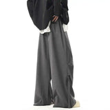 WIAOFELLAS  -  Niche Design Men's Casual Pants Solid Color Pleated Ribbon Decoration Straight Leg Trousers Ice Silk Male Bottom