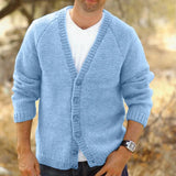 WIAOFELLAS  -  Fashion Casual Knitted Cardigan Autumn Winter Solid Color V-neck Button Long Sleeves Sweater Streetwear Slim Fit Knitwear Tops